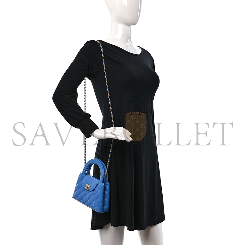 Ch*el master shiny calfskin quilted nano kelly shopper blue as4416 (19*13*7cm)